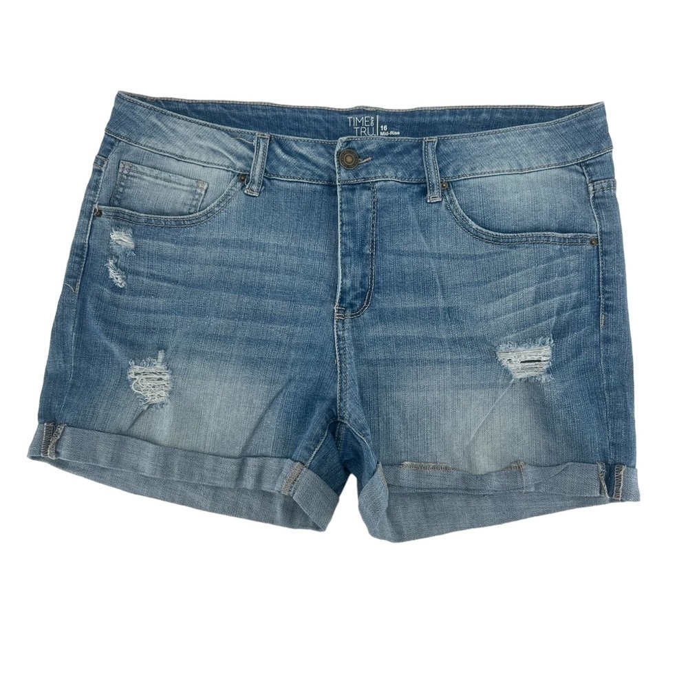 Time And Tru Mid Rise Cuffed Hem Distressed Jean Shorts Size 16 Women’s